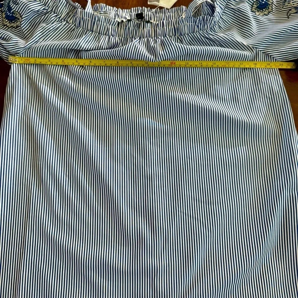 As U Wish NWT Women’s Dress Off theShoulder Blue White Stripe Embroidered- M - Picture 8 of 9